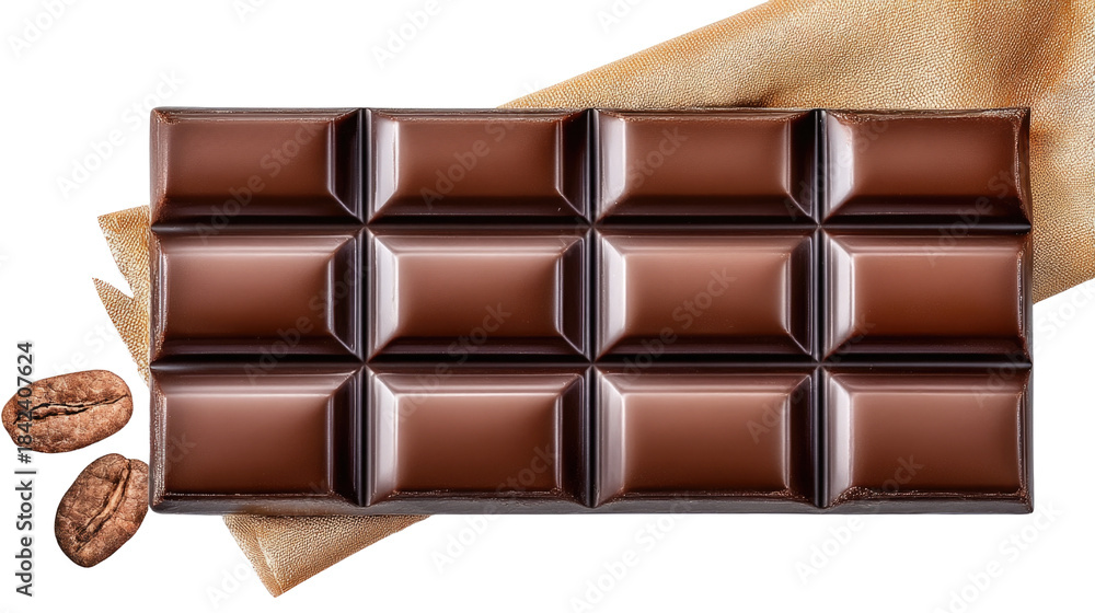 Naklejka premium Delicious Milk Chocolate Bar with Coffee Beans on a Soft Background