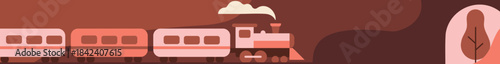 Flat Design Steam Train Travel Banner.