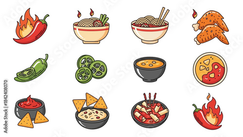 Spicy Delights: An array of vibrant illustrations showcasing an assortment of mouthwatering dishes, each exuding the essence of tantalizing flavors.