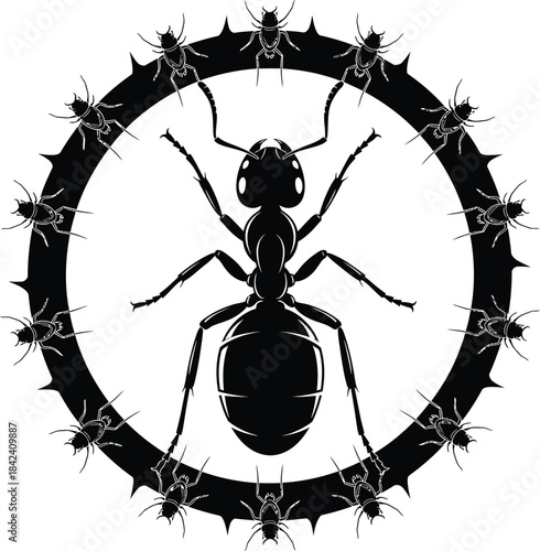 Ant colony circle emblem insect illustration