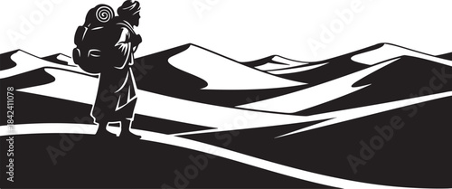 A striking collection of desert nomad silhouettes featuring travelers, camels, dunes, and traditional Middle Eastern attire