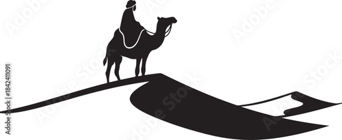 A striking collection of desert nomad silhouettes featuring travelers, camels, dunes, and traditional Middle Eastern attire