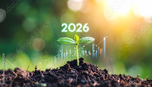 Fresh growth and financial charts signal positive economic outlook for 2026, envisioning a prosperous future 