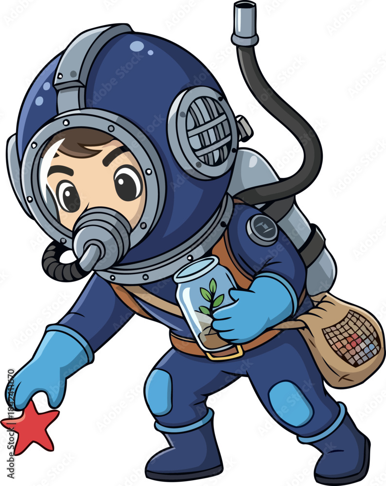 Obraz premium oceanic sentinel unearthing marine wonders with gentle curiosity, isolated on transparent background