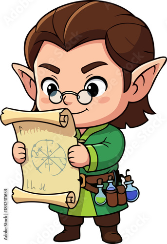mystic cartographer unraveling ancient maps for uncharted adventures and alchemical insights, isolated on transparent background