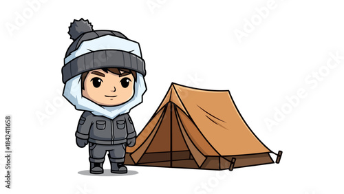 little explorers frosty frontier cozy camp adventures await amidst the snow, isolated on transparent background
