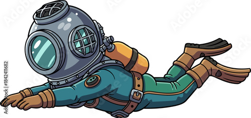 retro submersible sprite charting the oceans depths with endearing curiosity, isolated on transparent background