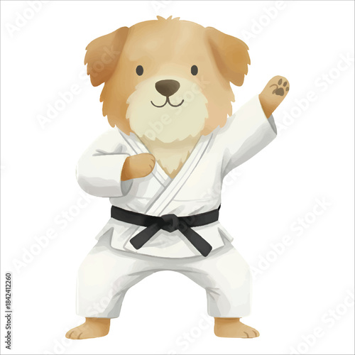 Cute watercolor dog judo pose vector on white background
