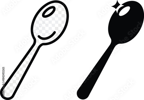 Spoon outline and solid silhouette utensil vector