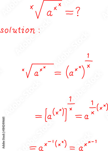 Solving a complex advanced root and exponential problem,  with derivation steps handwritten in red and black on a white board.