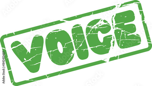 Green grungy VOICE rubber stamp for important declarations and speaking out statements