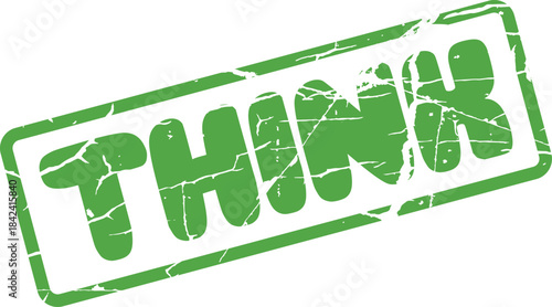 Distressed green rubber stamp with the word THINK encouraging contemplation and ideas