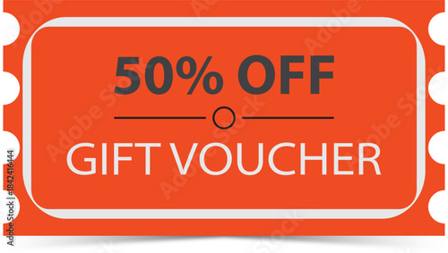 Orange gift voucher with 50 percent off discount offer