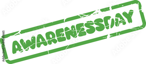 Textured green rubber stamp displaying the word AWARENESSDAY for special event promotion