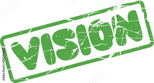 Modern green vision word mark featuring a distressed grunge rubber stamp style