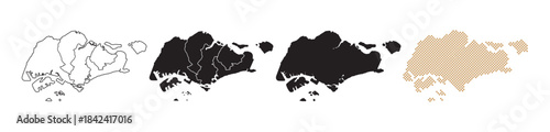 Maps of Singapore come in many variations, featuring black and gold colors on a white background.
