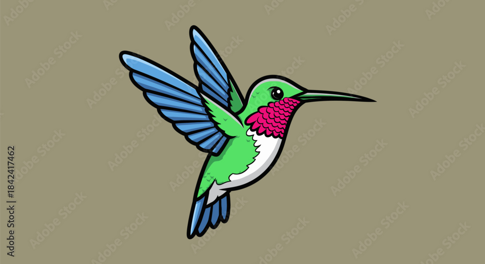 Obraz premium A stylized hummingbird illustration with vibrant colors and bold outlines