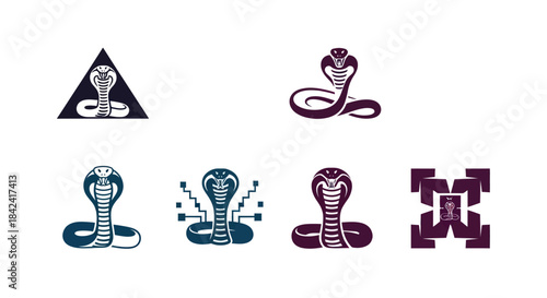 Silhouetted cobra icons in various poses and arrangements on a white background