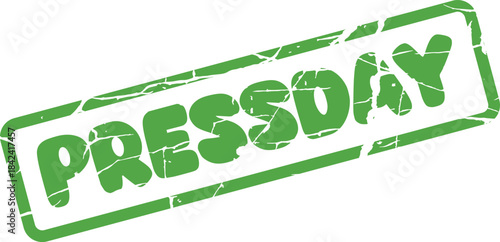 Grungy green rubber stamp mark for an important press day announcement