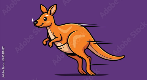 A cartoon kangaroo with a sparkle on its nose jumps, trails behind it show movement