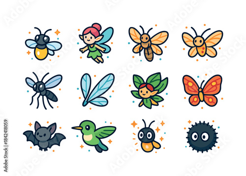Tiny Winged Creatures. Tiny Winged Creatures. Colorful isometric