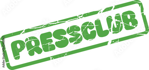 Official press club seal in vibrant green with an aged vintage stamp effect