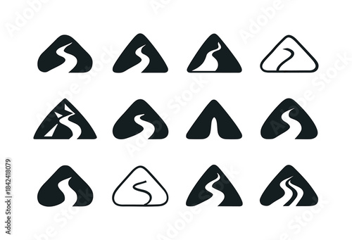 Diverse Hill Logos. Hill. Icon set. Set Logo of Hill: winding pa