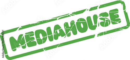Green grunge textured MEDIAHOUSE stamp for consolidated content and production services