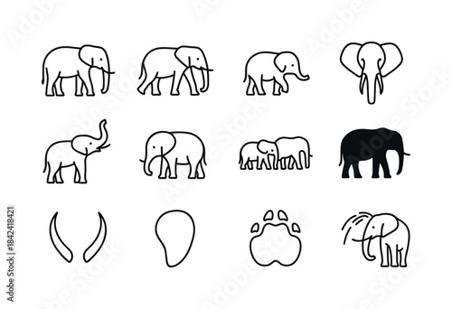 Elephant Line Icons. Elephants. Line icon set of Elephants: elep