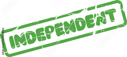 A distressed green rubber stamp with the word INDEPENDENT for freedom concepts