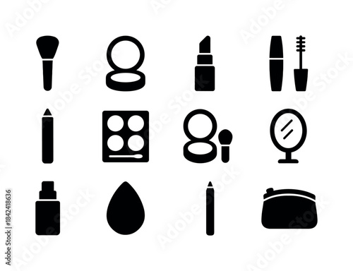 Makeup Icons Grid. Makeup accessories. Solid icon set of Makeup
