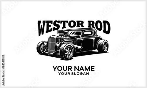 Vintage Hot Rod Car Logo Design Element - Classic American Muscle Car Graphic logotypelogoicon.