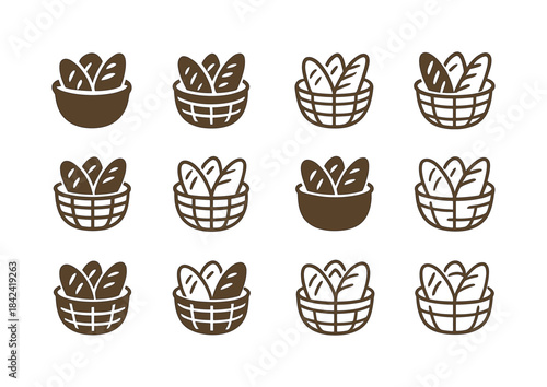 Emblematic Bread Logos. bread basket. Icon set. Set Logo of brea