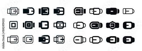 Collection of various seat belt icons in black on white backgrou