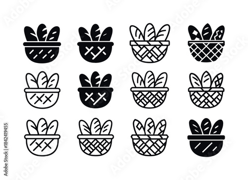 Emblematic Bread Logos. bread basket. Icon set. Set Logo of brea