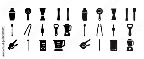 Silhouette icons of cocktail and kitchen utensils collection