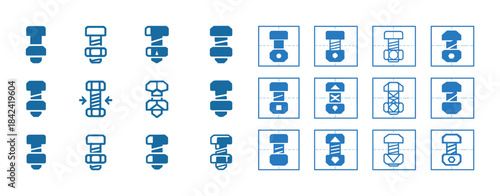 Set of industrial fastener design icons in varied geometric shap