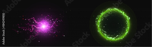 Bright blue and white electrical lightning bolts crackling across a dark black background with energy arcs.
Glowing blue energy portal with electric lightning bolts radiating outwards on a dark backgr