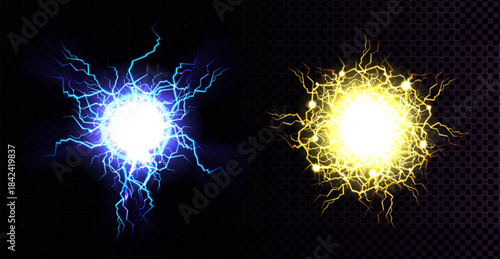 Bright blue and white electrical lightning bolts crackling across a dark black background with energy arcs.
Glowing blue energy portal with electric lightning bolts radiating outwards on a dark backgr