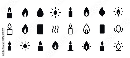 Collection of candle and flame icons in various styles