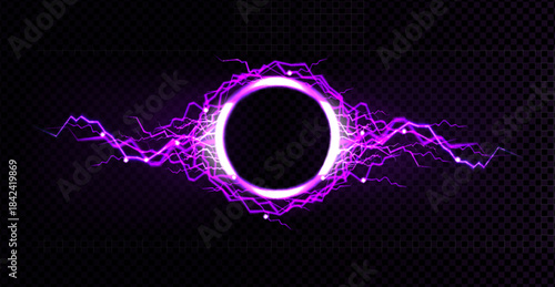 Bright blue and white electrical lightning bolts crackling across a dark black background with energy arcs.
Glowing blue energy portal with electric lightning bolts radiating outwards on a dark backgr