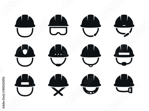 Safety Helmet Icons. Safety helmet. Solid icon set of safety hel