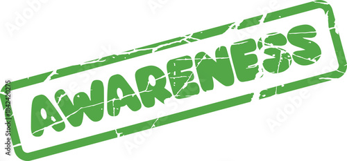 Green textured rubber stamp featuring the word AWARENESS for important social messages