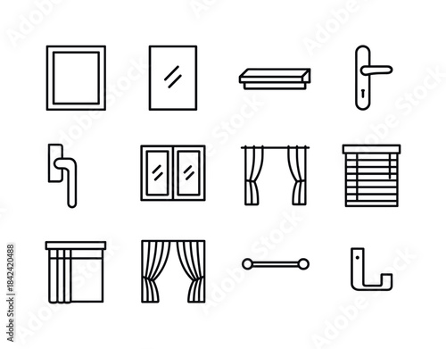 Window Elements Icons. Window elements. Line icon set of Window