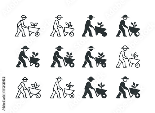 Gardener Icon Set. Gardener. Icon set. Set Logo of gardener: whe