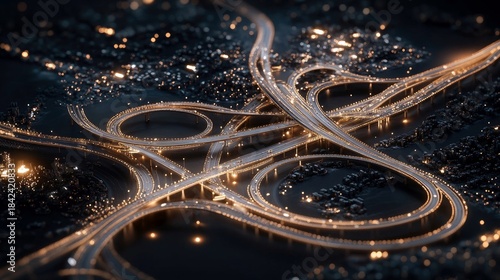 Highway Interchange Illuminated at Night