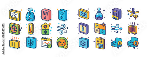 Colorful smart home climate control icons for temperature and ai