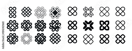 Set of 25 abstract knot designs in black and white vector style