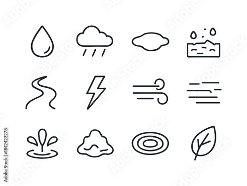 Rainstorm Icon Set. Rainstorm elements. Line icon set of Rainsto