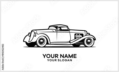 Classic Hot Rod Car Vector Logo. Vintage Roadster Automobile Emblem Design logotypelogoicon.